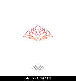 Elegante libro aperto con logo Lotus lineare icona artistica ornamentale astratta. Illustrazione vettoriale icona artistica ornamentale astratta. Illustrati vettoriali Illustrazione Vettoriale