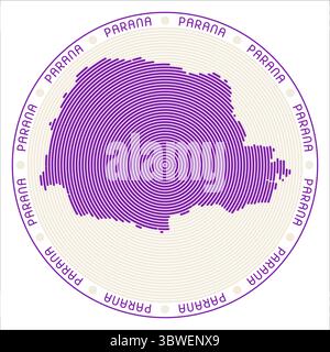 Design con logo rotondo Parana. Indicare la forma degli anelli. Testo parana intorno allo stato. Illustrazione vettoriale. Illustrazione Vettoriale
