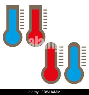 Icone del termometro di temperatura. Strumenti di misurazione della climatizzazione. Riscaldare il vettore freddo. Strumento di previsione meteo Illustrazione Vettoriale