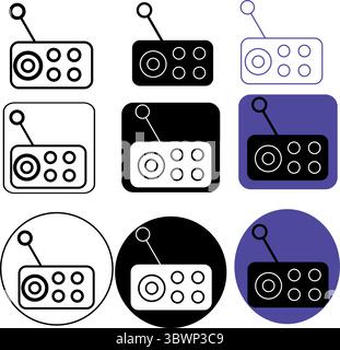 Set di icone della collezione radio vintage per la nostalgia dei media e il modello di design dei progetti di tecnologia retrò Illustrazione Vettoriale