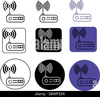 Diverse icone di router in vari stili mostrano le apparecchiature di rete wireless e la sua presenza onnipresente nella comunicazione moderna, trasparente Illustrazione Vettoriale