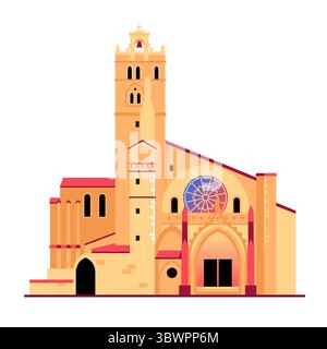 Cattedrale di Tolosa - colorato oggetto dal design piatto Illustrazione Vettoriale
