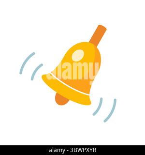 Icona della campana dorata. Campana della scuola. Il campanello di Natale sta suonando. Illustrazione vettoriale isolata su sfondo bianco. Design piatto Illustrazione Vettoriale