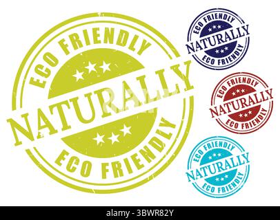 Set vettoriale per timbri ecologici, pacchetto etichette verdi Grunge Style Illustrazione Vettoriale