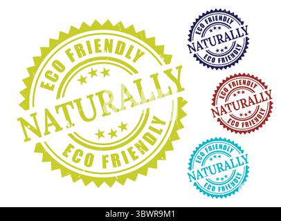 Confezione di etichette ecologiche, timbri Grunge Style Clean Living Vector Illustrazione Vettoriale