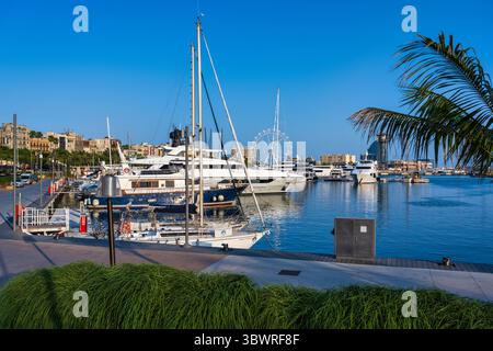 Yacht di lusso a Marina Port Vell a Barcellona nella regione spagnola della Catalogna Foto Stock