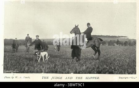 Corso lepre, levrieri, giudice a cavallo, pantofole, vittoriano del XIX secolo, fotografia d'epoca Foto Stock