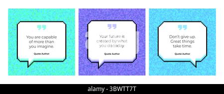 Set di modelli di virgolette vocali con sfondi in pixel. Ideale per grafica Web e social media. Illustrazione vettoriale Illustrazione Vettoriale