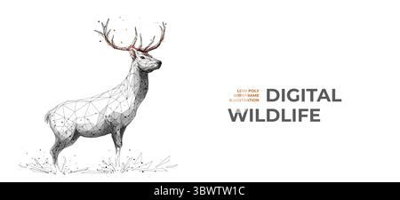 Elegant Abstract Digital Red Deer sono in piedi in Abstract Grace. Illustrazione Vettoriale