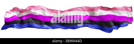 Questa vivace bandiera Genderfluidity Pride presenta strisce di rosa, bianco, viola, nero e blu, simboleggiando la fluidità dell'identità di genere e. Foto Stock
