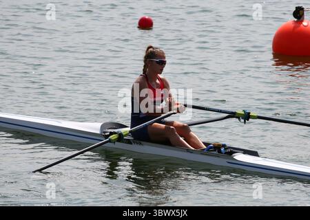 23 luglio 2021, Koto City, Tokyo, Giappone: Alejandra ALONSO del Paraguay in azione durante la canottaggio Women's Single Sculls Heats al Sea Forest Waterway il 23 luglio 2021 a Tokyo, Giappone (Credit Image: © Mickael Chavet via ZUMA Press Wire) Foto Stock