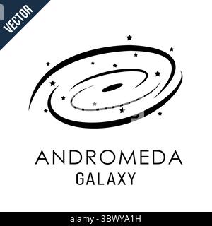Logo Andromeda Galaxy su sfondo bianco, illustrazione vettoriale Foto Stock
