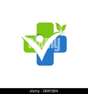medical plus persone salute icona logo concept, medicina farmacia simbolo vettoriale logo disegno illustrazione Illustrazione Vettoriale