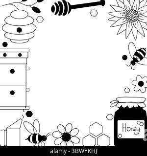 Modello quadrato Flowing Honey Frame. Illustrazione della linea grafica vettoriale. Firma silhouette per logo, stampa, fumetti, moda, pop art, schede, design, stic Illustrazione Vettoriale