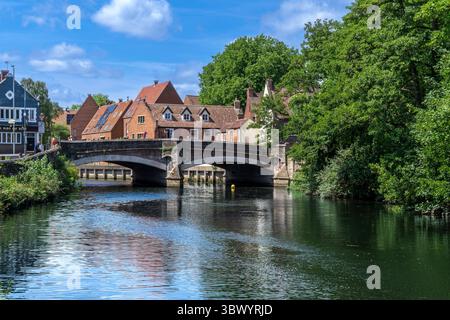 La città di Norwich fu fondata sul fiume Wensum. Il tortuoso fiume è un sito biologico di particolare interesse scientifico e area di conservazione. Foto Stock