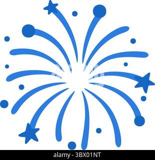 Fuochi d'artificio blu con raffica radiale in stile cartoni animati piatto. Pulire l'elemento isolato su sfondo trasparente. Illustrazione vettoriale in stile cartone animato. Illustrazione Vettoriale