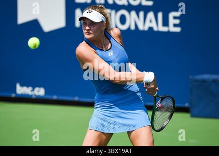 10 agosto 2021: Dayana Yastremska (UKR) ritorna la palla durante la partita del primo turno del WTA National Bank Open all'IGA Stadium di Montreal, Quebec. David Kirouac/CSM(immagine di credito: &Copy; David Kirouac/CSM tramite cavo ZUMA) Foto Stock