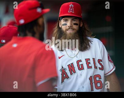 10 agosto 2021, Anaheim, California, USA: Brandon Marsh n. 16 dei Los Angeles Angels durante la loro partita MLS con i Toronto Blue Jays martedì 10 agosto 2021 all'Angel Stadium di Anaheim, California. Gli Angels perdono contro i Blue Jays, 0-4. DOUGLAS CUELLAR/PI (immagine di credito: © Prensa Internacional via ZUMA Press Wire) Foto Stock