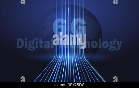Uno sfondo futuristico per la trasmissione di dati wireless utilizzando la tecnologia 6g. Illustrazione Vettoriale