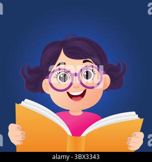 Carina Cartoon Girl con illustrazione del vettore del libro. Illustrazione Vettoriale