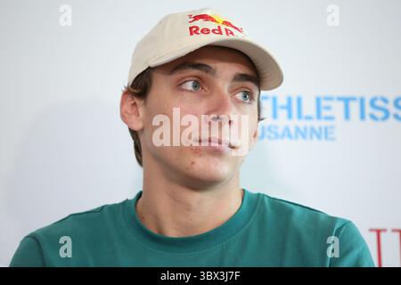 25 agosto 2021, Losanna, Vaud, Svizzera: La Svezia Armand DUPLANTIS durante la conferenza stampa a Losanna in vista dello scontro finale della Wanda Diamond League domani 25 agosto 2021 a Losanna, Svizzera (Credit Image: © Mickael Chavet via ZUMA Press Wire) Foto Stock