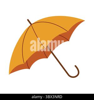 Ombrello pioggia giallo. Disegnato a mano. Illustrazione vettoriale piatta isolata su sfondo bianco. Illustrazione Vettoriale