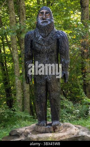 A Cataloochee, Carolina del Nord, sorge una imponente statua di Bigfoot, che aggiunge una dose di mistero e folklore di montagna a questa remota valle delle Smoky Mountains Foto Stock