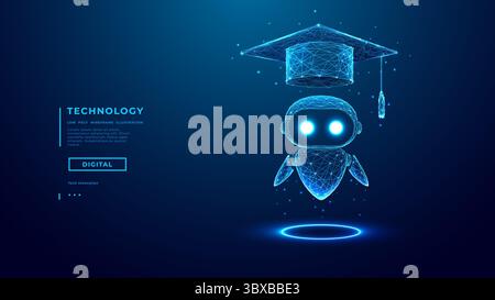 Ologramma astratto del robot ai nell'agente AI della capsula di laurea Illustrazione Vettoriale
