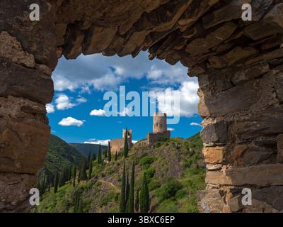 FRANCIA. OCCITANY. AUDE (11) VALLE ORBIEL. I CASTELLI DI LASTOURS, QUATTRO ANTICHI CASTELLI CATARI DEL XII SECOLO? E XIII? SECOLI, ORA IN ROVINA. Foto Stock