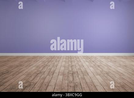 Le camere vuote sono mostrate in un design piatto, con pareti viola e pavimenti in quercia pallida Foto Stock