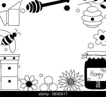 Modello rettangolare Flowing Honey Frame. Illustrazione della linea grafica vettoriale. Firma silhouette per logo, stampa, fumetti, moda, pop art, tavole, design, s. Illustrazione Vettoriale