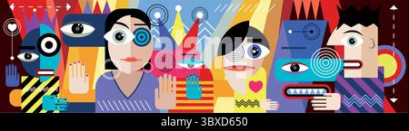 Facce in stile cubismo - illustrazione vettoriale Illustrazione Vettoriale