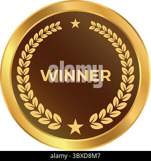 Elegante medaglia d'oro e marrone con corona d'alloro e stelle, ideale per premi e riconoscimenti. Illustrazione Vettoriale