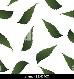 Foglia verde brillante motivo senza cuciture su sfondo bianco, perfetto per decorazioni naturali, design dei tessuti o arte digitale con una texture senza cuciture. Illustrazione Vettoriale