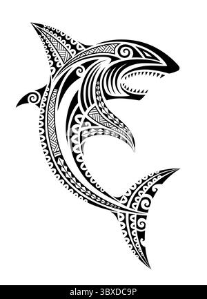 Pesce di squalo in stile maori polinesiano. Illustrazione Vettoriale