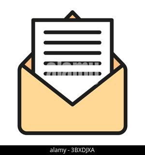 Icona busta aperta. Lettera all'interno del contorno. Simbolo di posta semplice. Design del messaggio vettoriale. Illustrazione Vettoriale