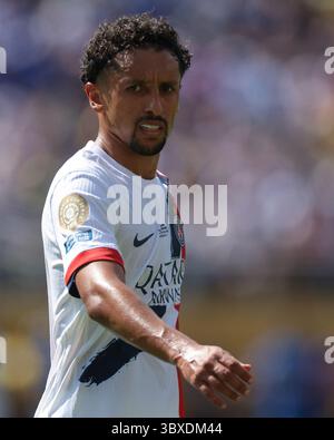 New Jersey, Stati Uniti. 13 luglio 2025. Marquinhos di PSG durante la partita di Coppa del mondo Chelsea vs Paris Saint Germain al Metlife Stadium, New Jersey. Il credito per immagini dovrebbe essere: Jonathan Moscrop/Sportimage Credit: Sportimage Ltd/Alamy Live News Foto Stock