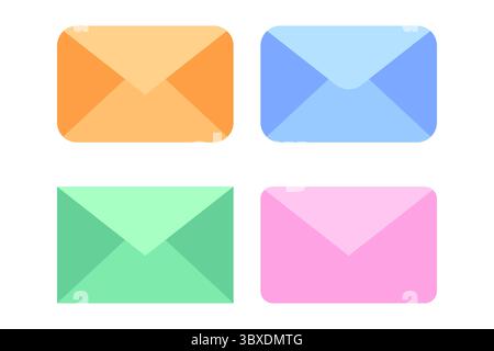 Set buste colorate. Icona messaggio di posta elettronica. Vettoriale di varie e-mail. Collezione di lettere brillanti. Illustrazione Vettoriale