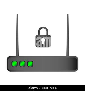 Icona router protetto. Wi Fi bloccato. Vettore sicurezza di rete. Dispositivo di segnale protetto. Illustrazione Vettoriale