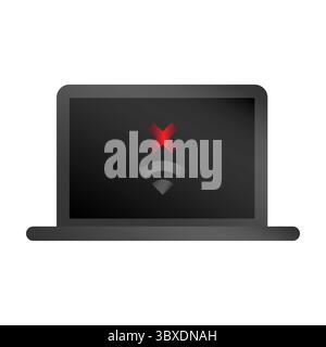 Icona notebook offline. Indicatore rosso a croce. Nessuna connessione Wi-Fi. Errore di rete vettoriale. Illustrazione Vettoriale