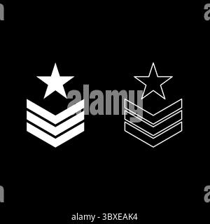 Stemma militare a chevron, simbolo simbolo simbolo, icona del sottufficiale Set, immagine vettoriale di colore bianco, contorno semplice di riempimento pieno Illustrazione Vettoriale