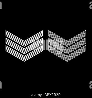 Stemma militare a chevron, simbolo simbolo simbolo, icona del sottufficiale Set, immagine vettoriale di colore bianco, contorno semplice di riempimento pieno Illustrazione Vettoriale
