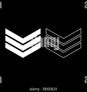 Stemma militare a chevron, simbolo simbolo simbolo, icona del sottufficiale Set, immagine vettoriale di colore bianco, contorno semplice di riempimento pieno Illustrazione Vettoriale