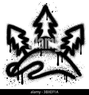 graffiti di montagne e pini con vernice spray nera Illustrazione Vettoriale