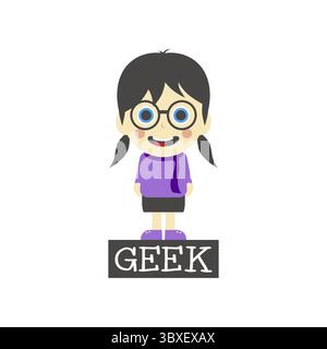 Geek girl tema personaggio cartoni animati illustrazione grafica vettoriale Foto Stock