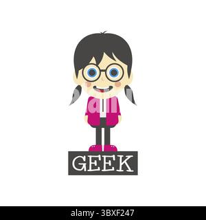 Geek girl tema personaggio cartoni animati illustrazione grafica vettoriale Foto Stock