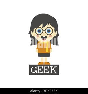 Geek girl tema personaggio cartoni animati illustrazione grafica vettoriale Foto Stock