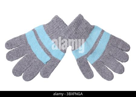 Guanti in maglia di lana caldi isolati su sfondo bianco Foto Stock