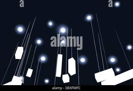 Luci astratte e forme geometriche su sfondo scuro Foto Stock