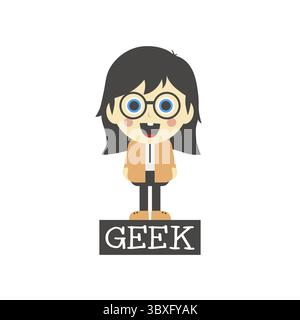 Geek girl tema personaggio cartoni animati illustrazione grafica vettoriale Foto Stock